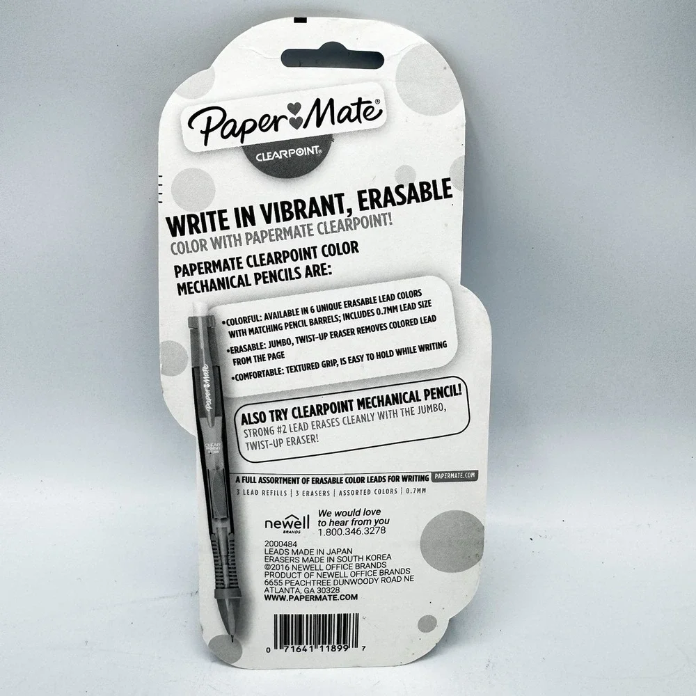 Paper Mate Clearpoint Color Lead Eraser Refills .7mm Erasable